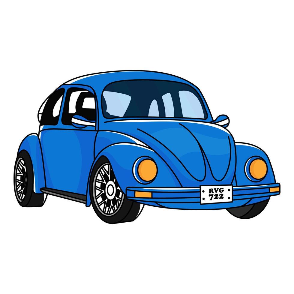 Illustration car blue color old vector