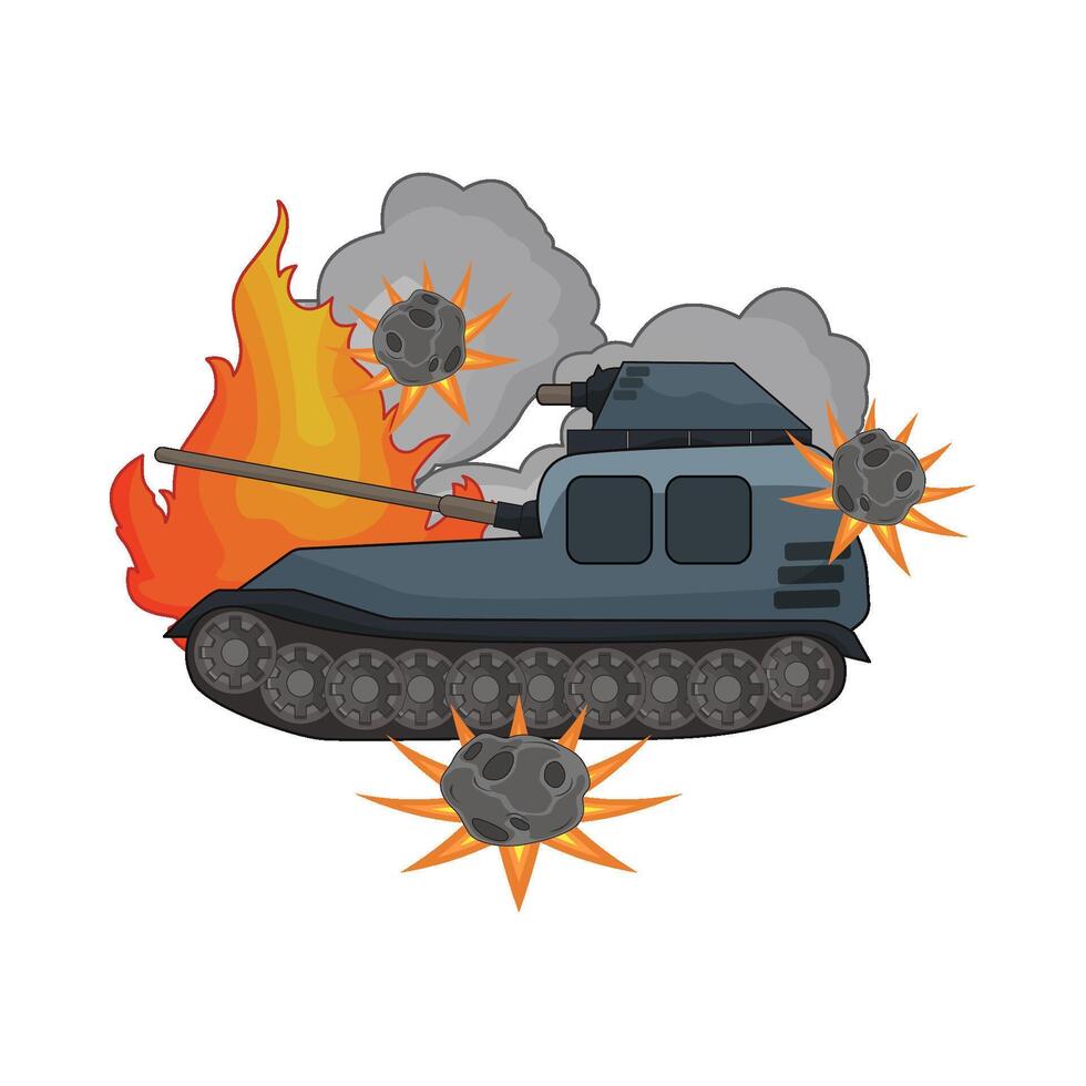 illustration of military tank on fire vector