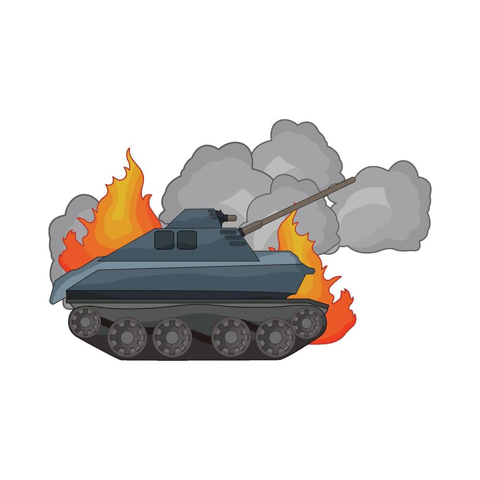 illustration of military tank on fire vector