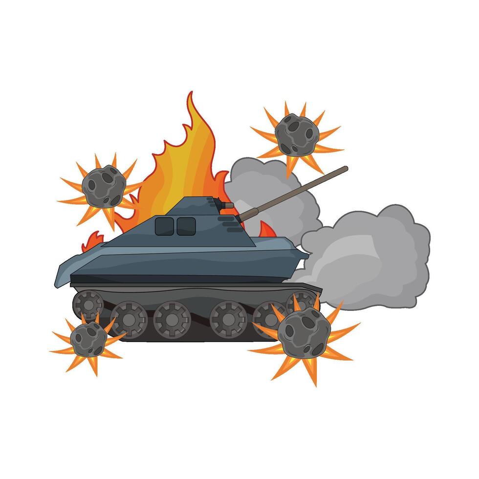 illustration of military tank on fire vector