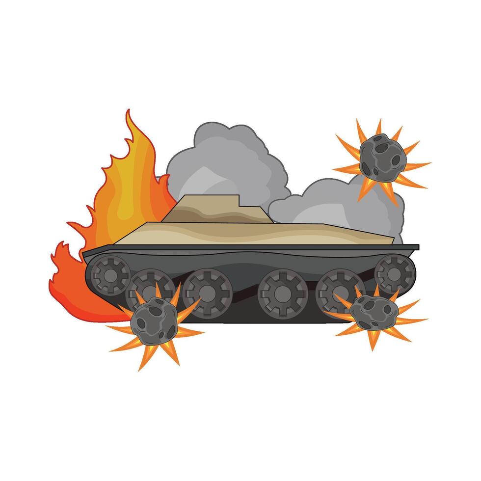illustration of military tank on fire vector