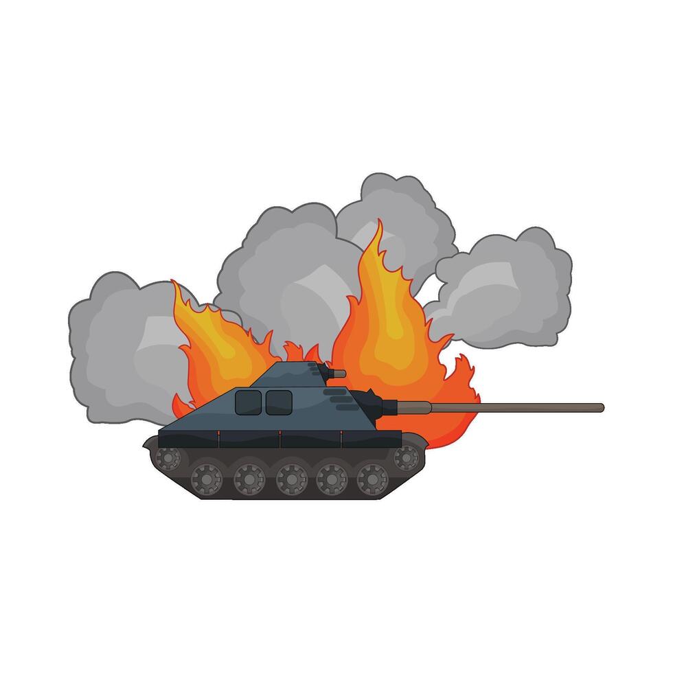 illustration of military tank on fire vector