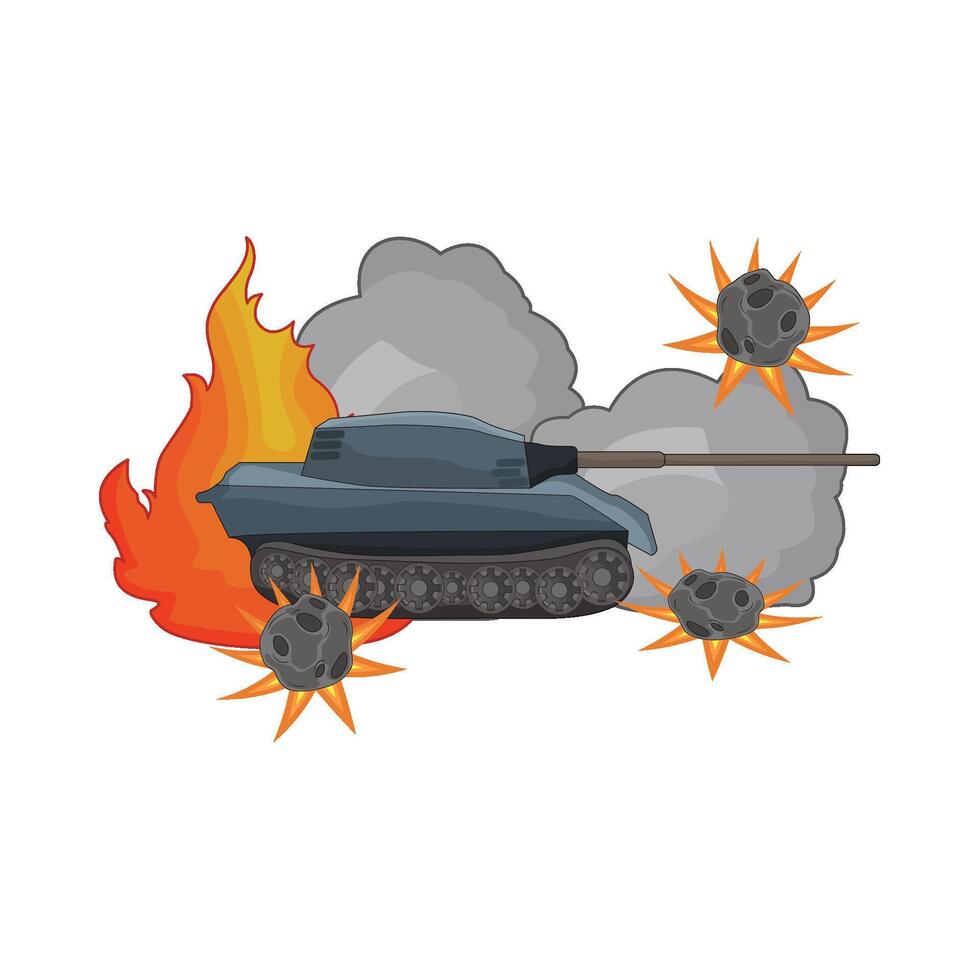 illustration of military tank on fire vector
