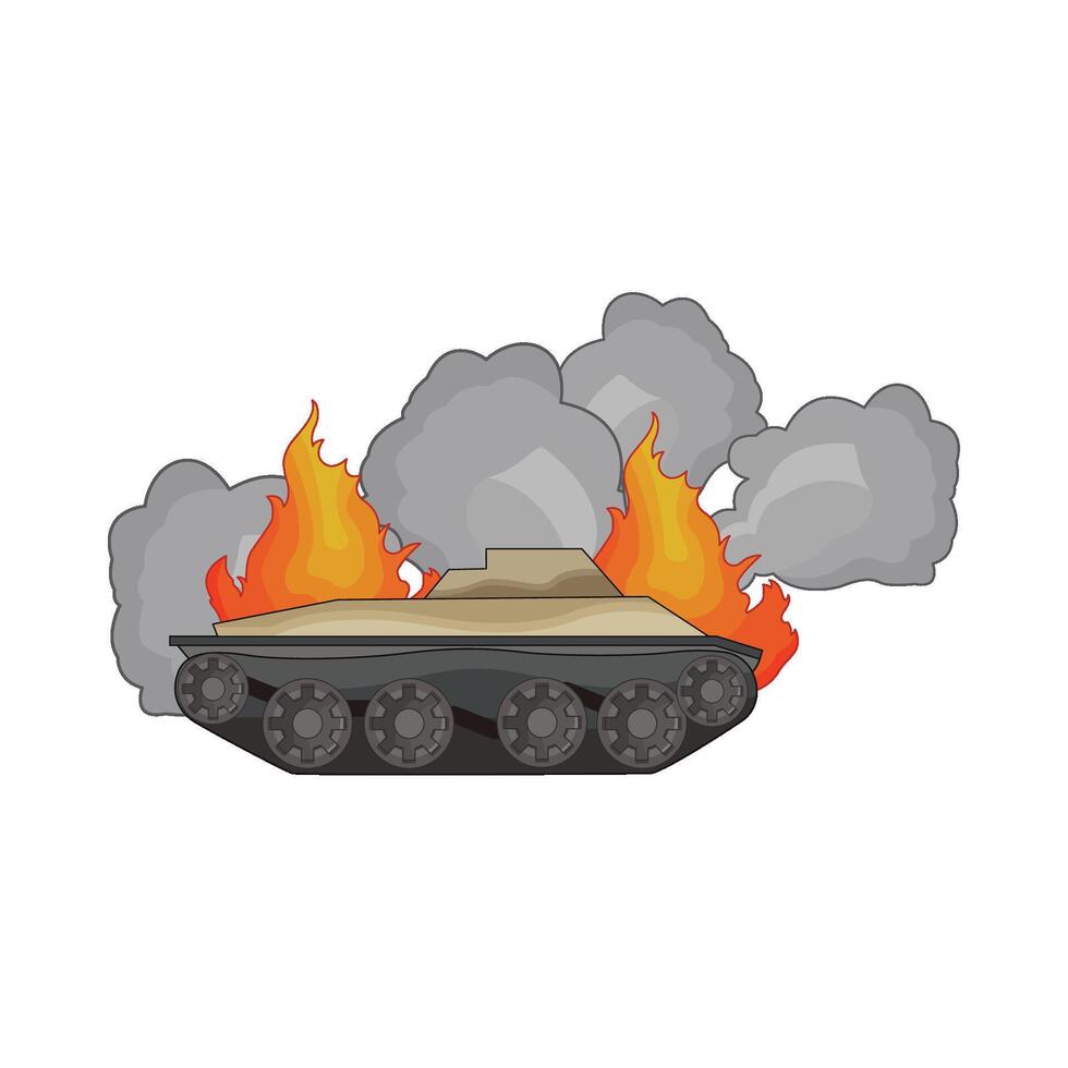 illustration of military tank on fire vector