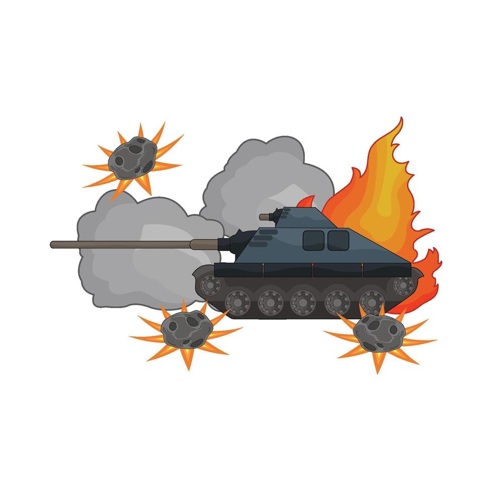 illustration of military tank on fire vector