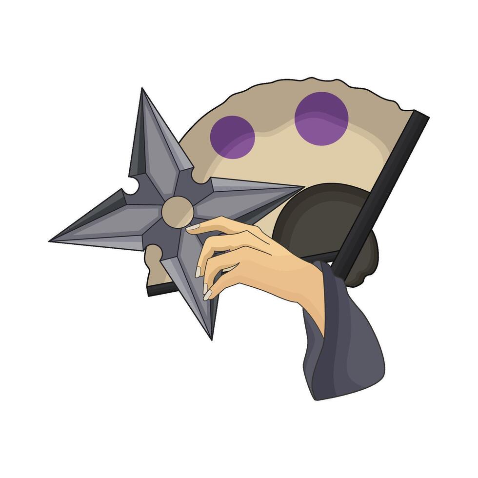 illustration of shuriken with japanese fan vector