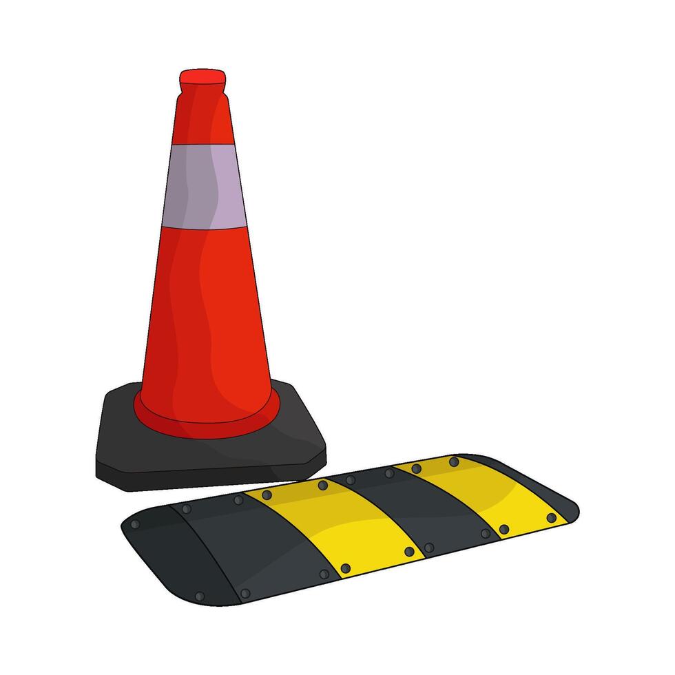 illustration of traffic cone with speed bump vector