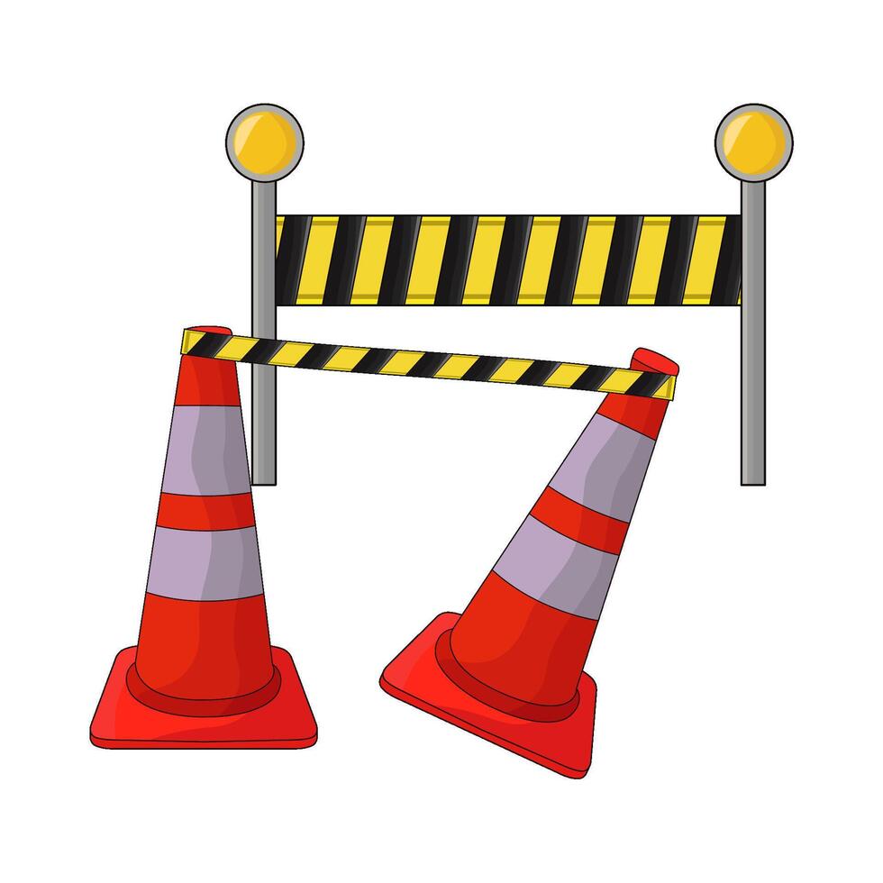 illustration of road barrier with traffic cone vector