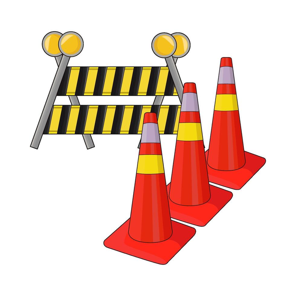 illustration of road barrier with traffic cone vector