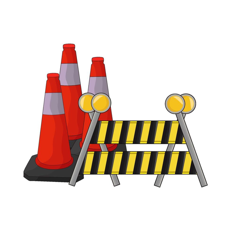 illustration of road barrier with traffic cone vector