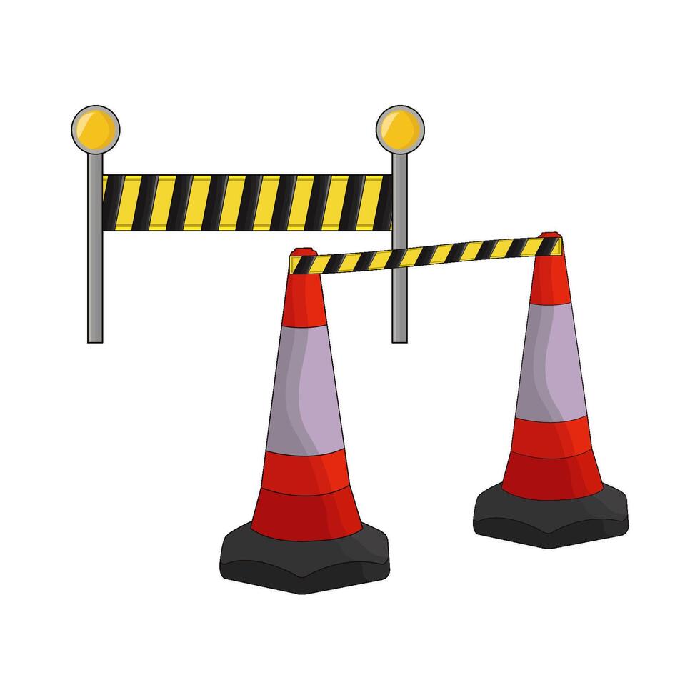 illustration of road barrier with traffic cone vector