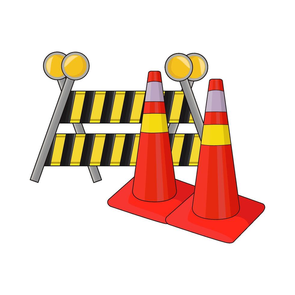 illustration of road barrier with traffic cone vector