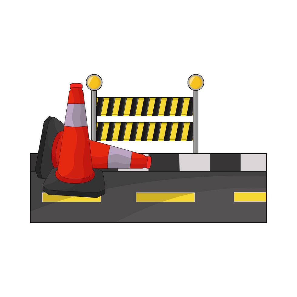 illustration of road barrier with traffic cone vector
