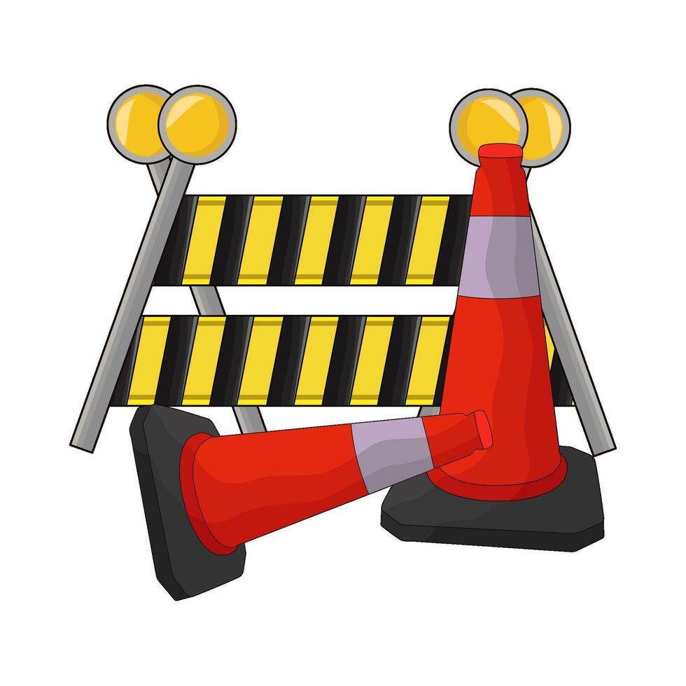 illustration of road barrier with traffic cone vector