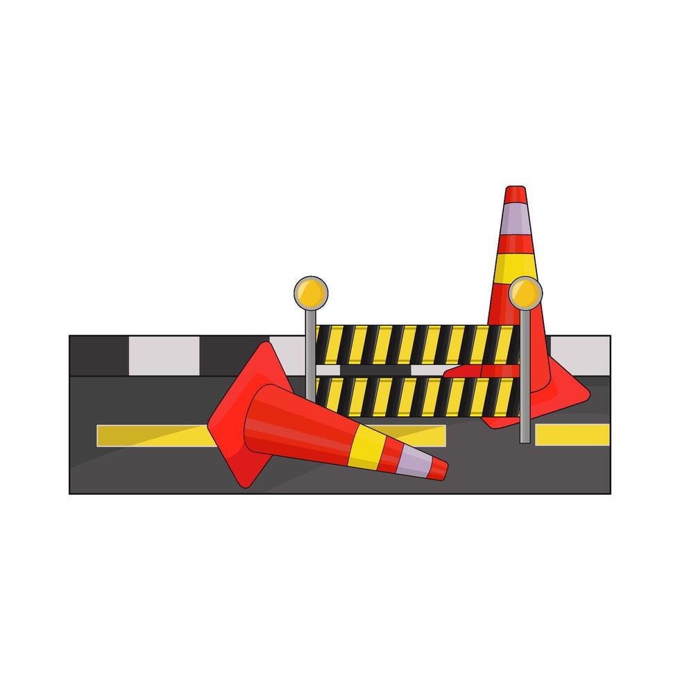 illustration of road barrier with traffic cone vector