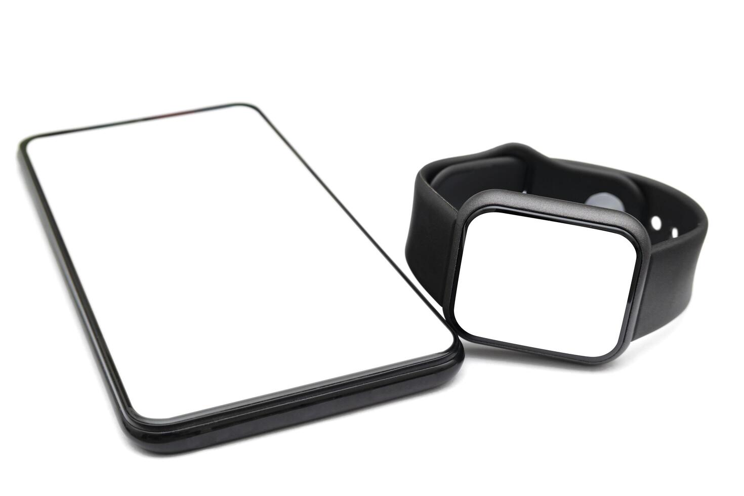 Modern internet smart watch and smartphone on white isolated background photo