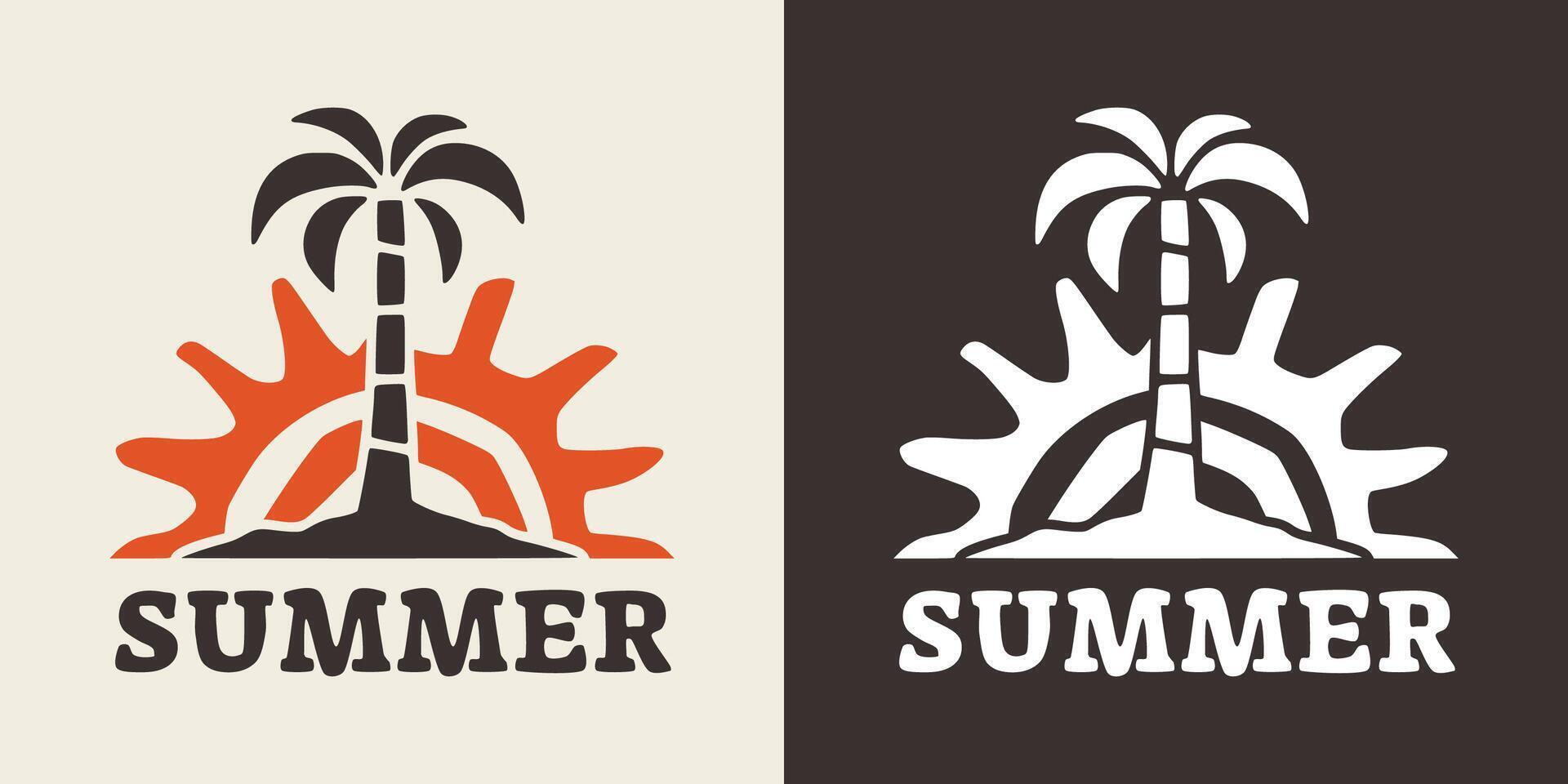 Illustration of a palm tree with a sunset background in vintage style design suitable for printable products. vector