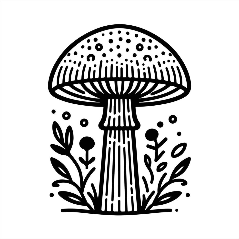 hand-drawn line illustration of mushroom vector