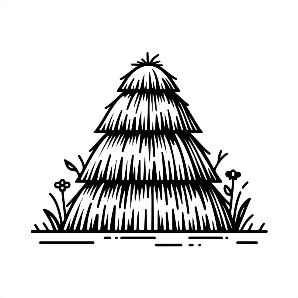 simple celan line art illustration of haystack vector