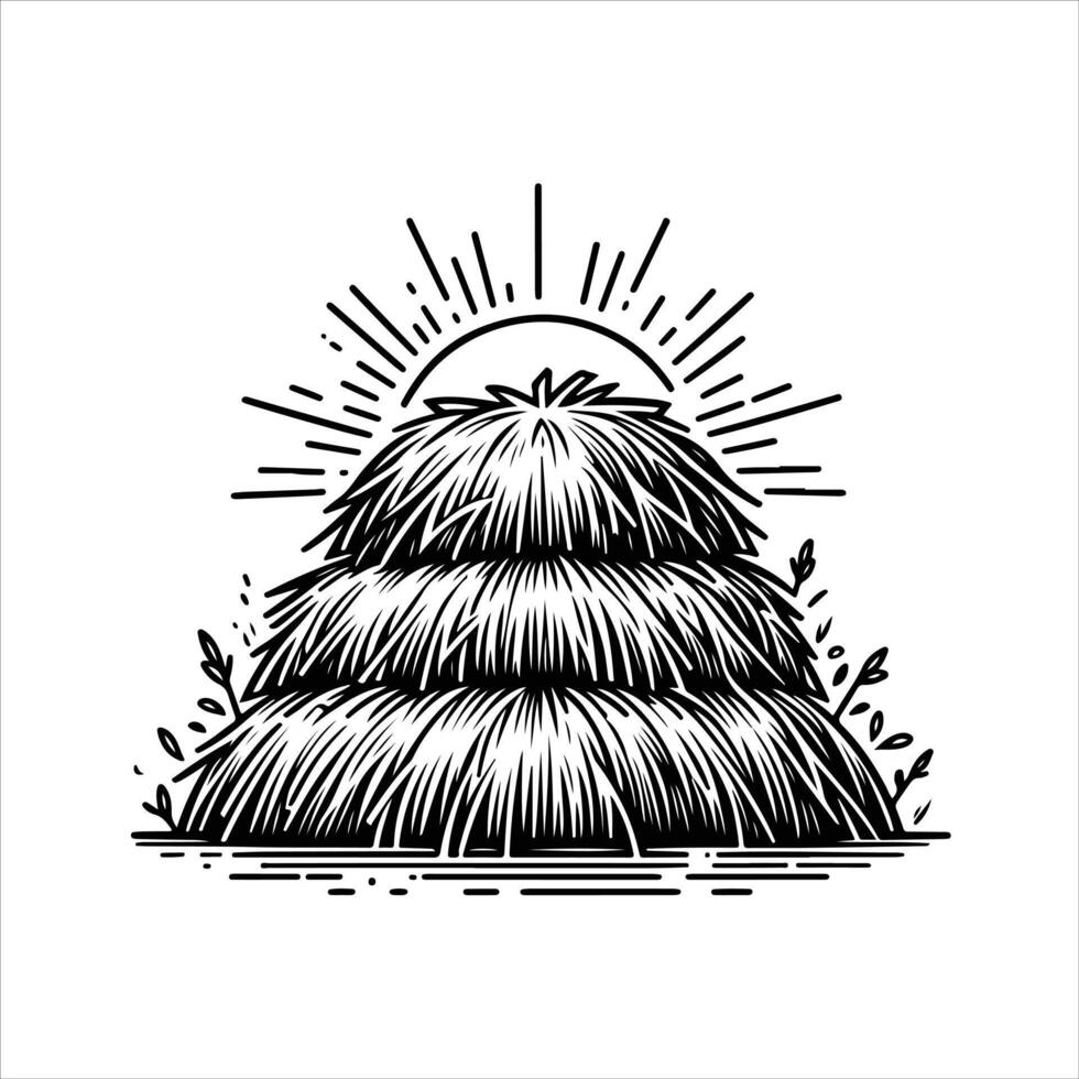 simple celan line art illustration of haystack vector
