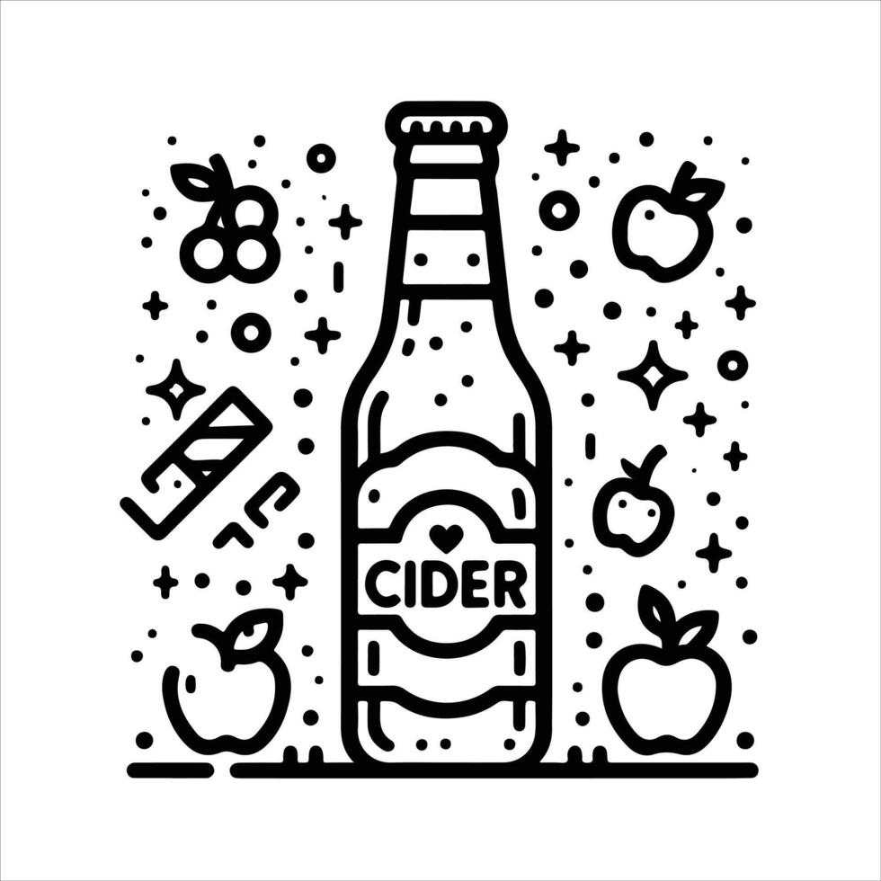 simple celan line art illustration of apple cider vector