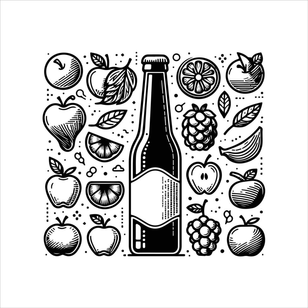 simple celan line art illustration of apple cider vector