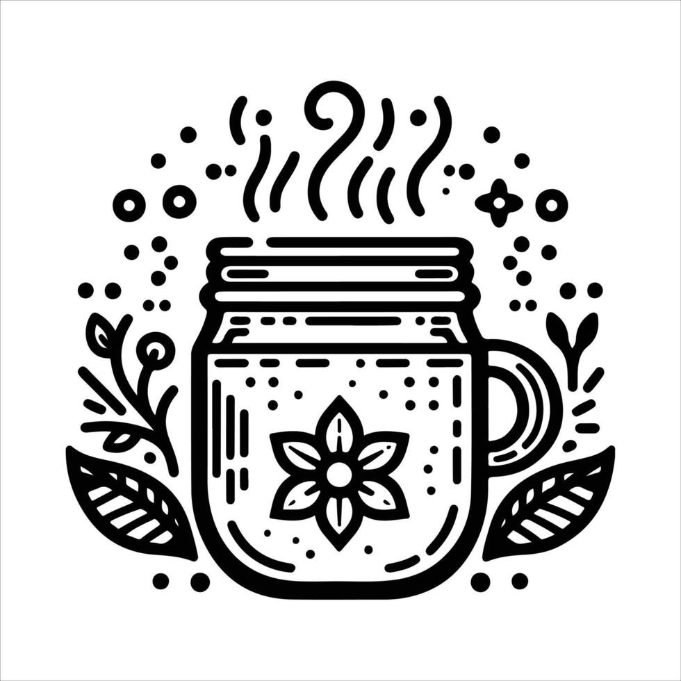 simple celan line art illustration of hot tea vector