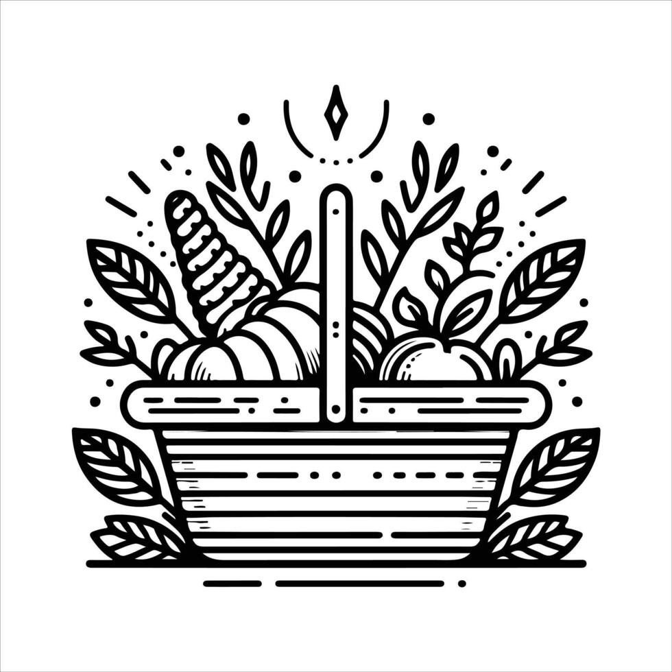 simple celan line art illustration of harvest basket vector