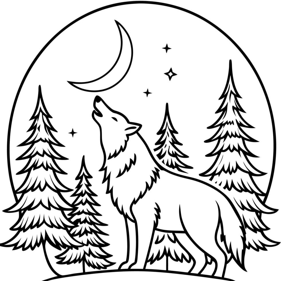howling wolf coloring pages vector