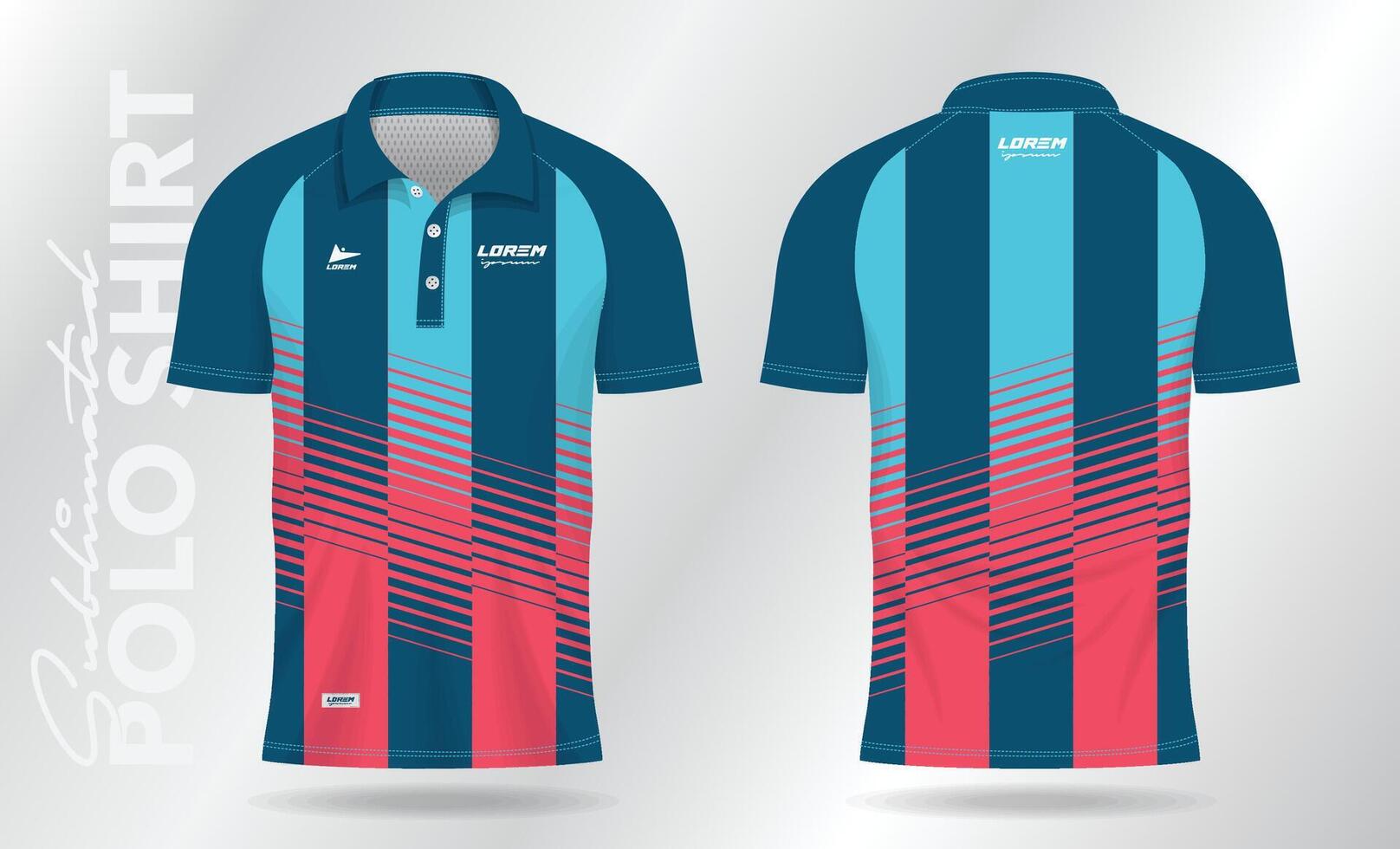 blue and pink abstract jersey polo shirt mockup template design for sport uniform in front view and back view vector