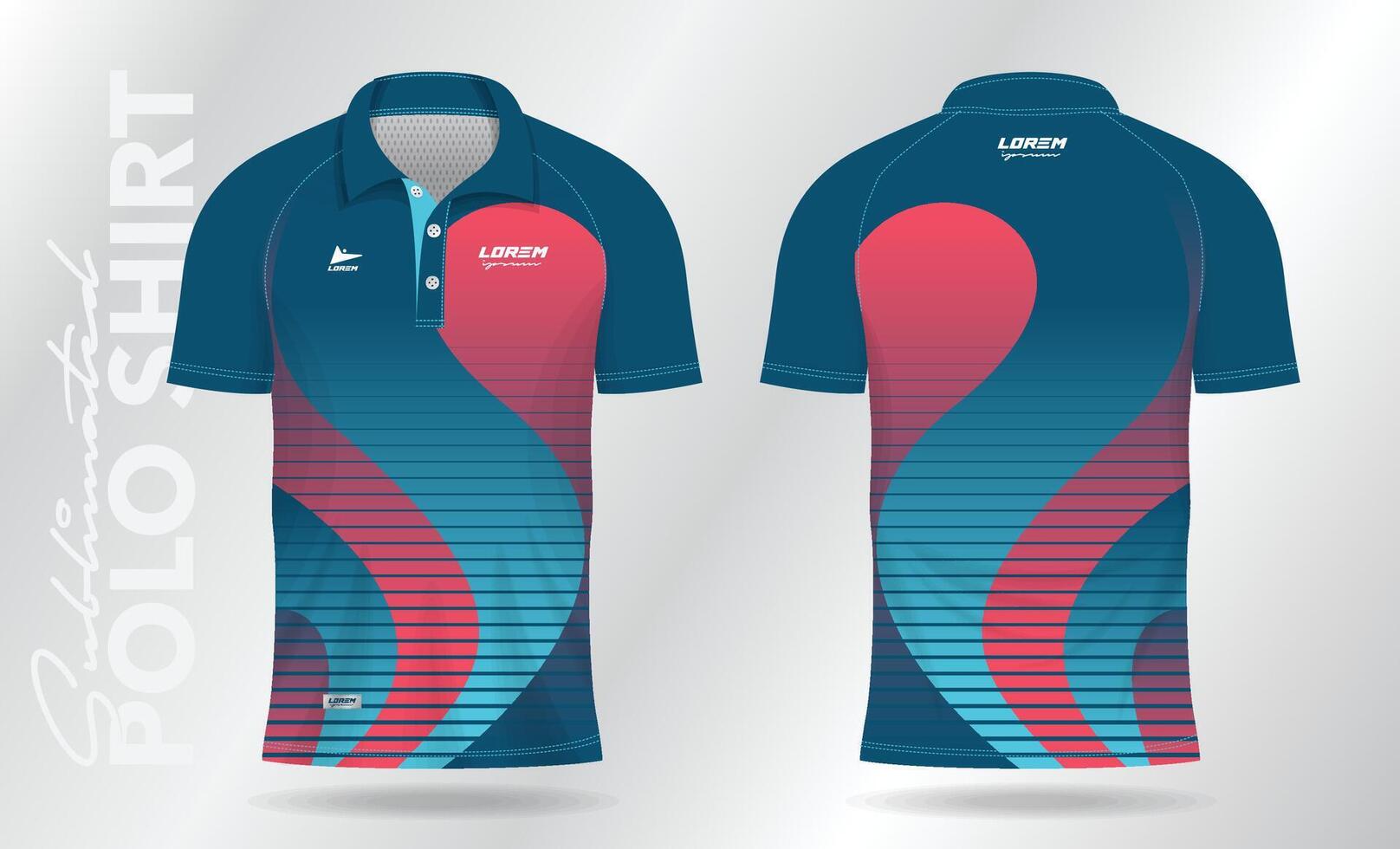 blue and pink abstract jersey polo shirt mockup template design for sport uniform in front view and back view vector