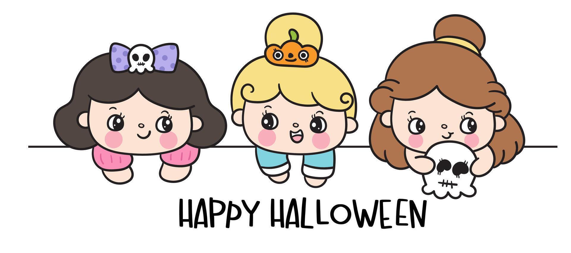 halloween girl kawaii cartoon vector