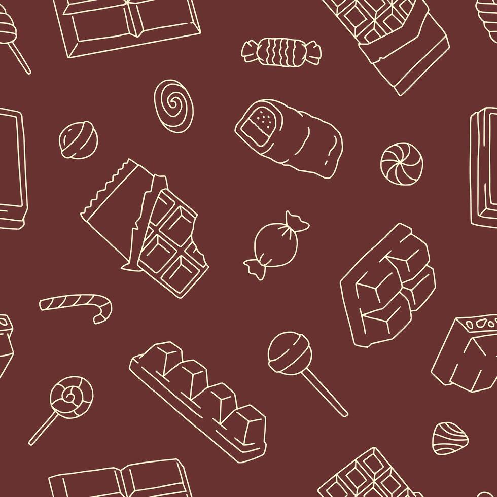 Outline Sweet Chocolate Candy Seamless Pattern illustration Design vector
