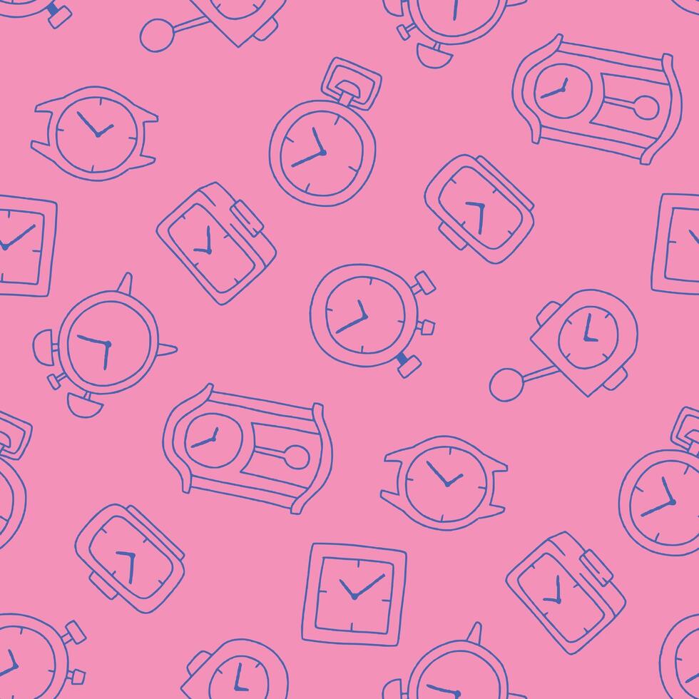 Outline Clock Seamless Pattern illustration for Print, Wallpaper, Decoration. vector
