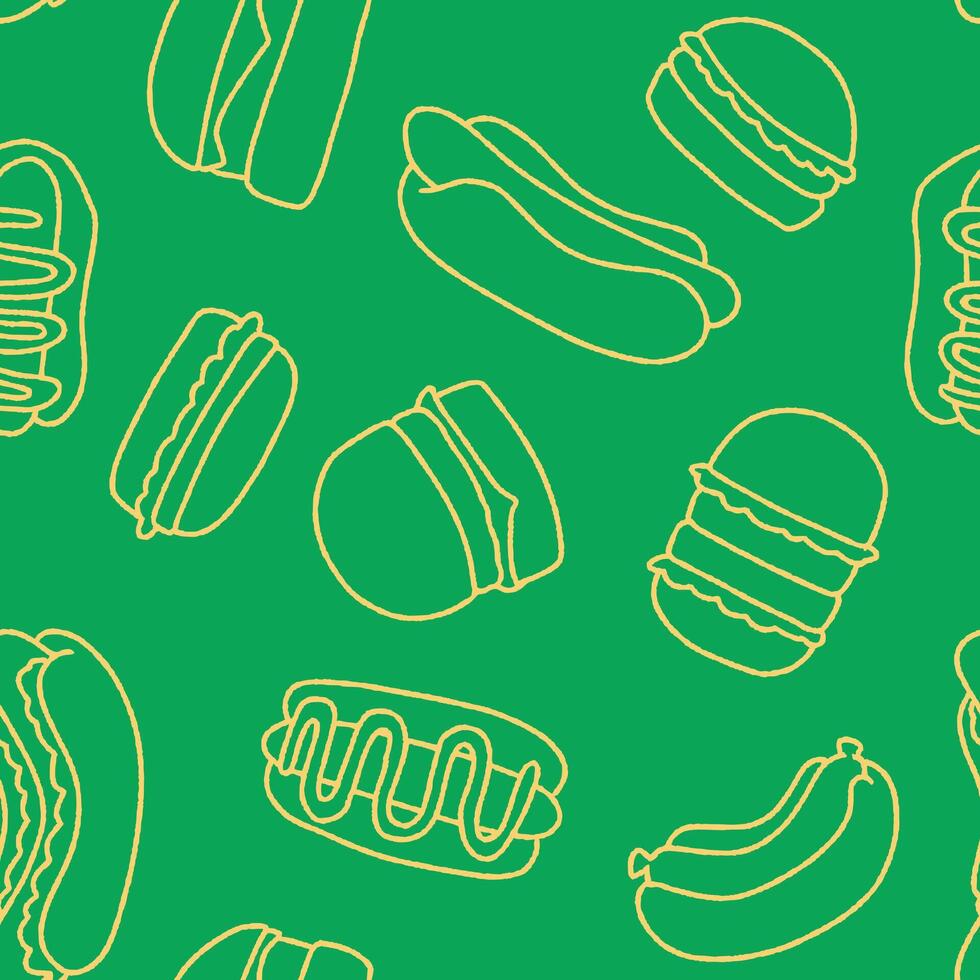 Outline Burger Hotdog Food Seamless Pattern illustration Design vector