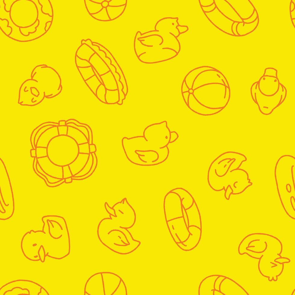 Outline Rubber Duck Swim Seamless Pattern illustration for Print, Wallpaper, Decoration. vector