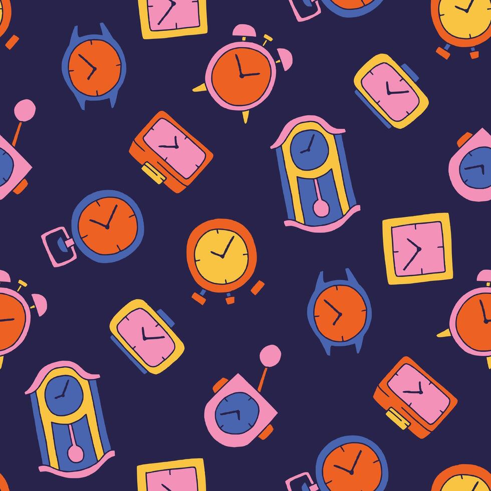 Time Clock Stopwatch Seamless Pattern illustration for Print, Wallpaper, Decoration. vector