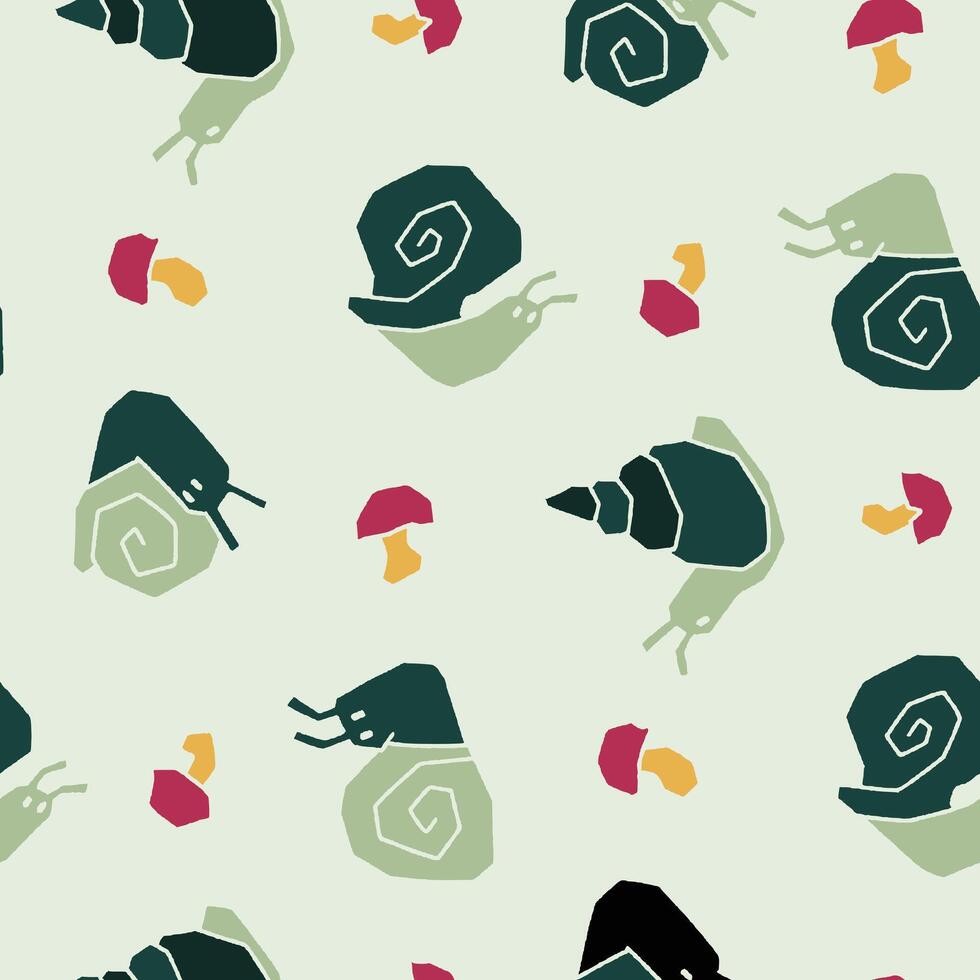 Snail Shell Fungi Seamless Pattern illustration for Print, Wallpaper, Decoration. vector