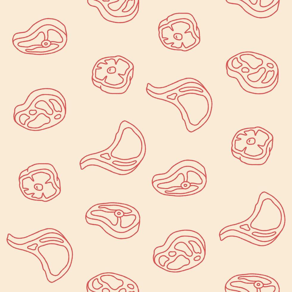 Outline Collection of Beef Seamless Pattern illustration for Print, Wallpaper, Decoration. vector