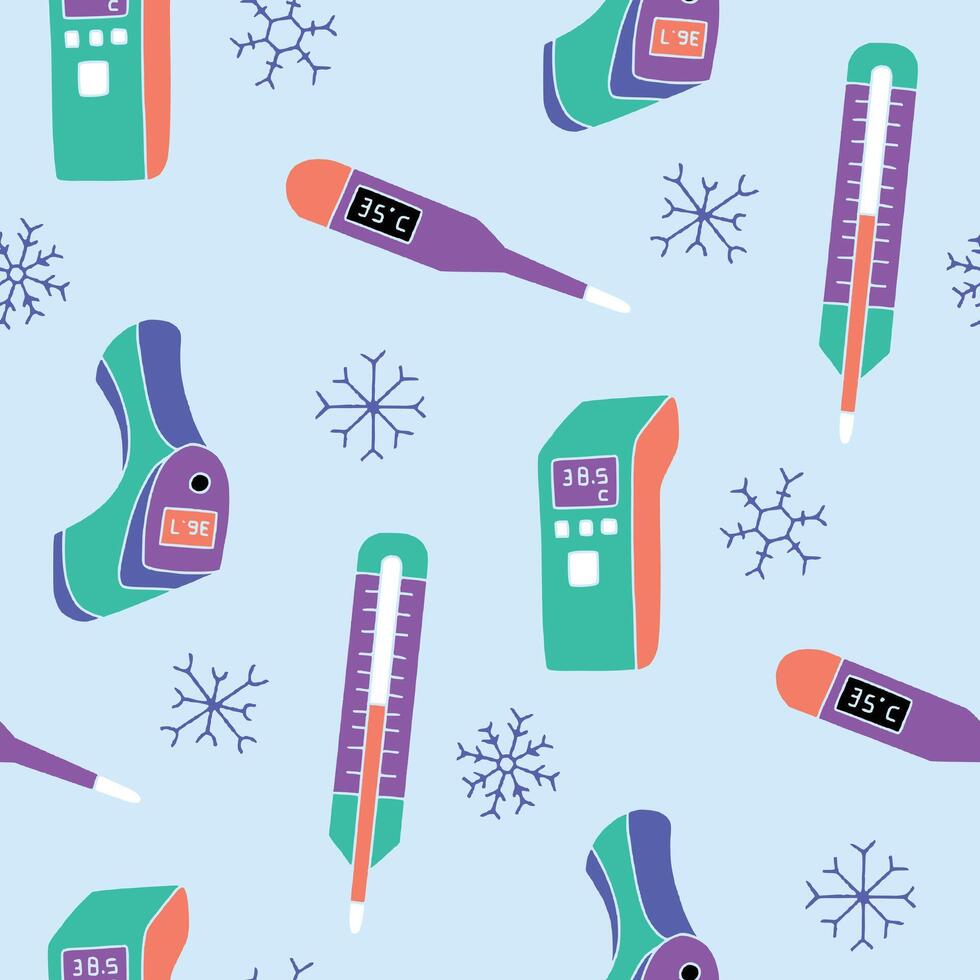 Thermometer Temperature Snowflake Seamless Pattern illustration for Print, Wallpaper, Decoration. vector