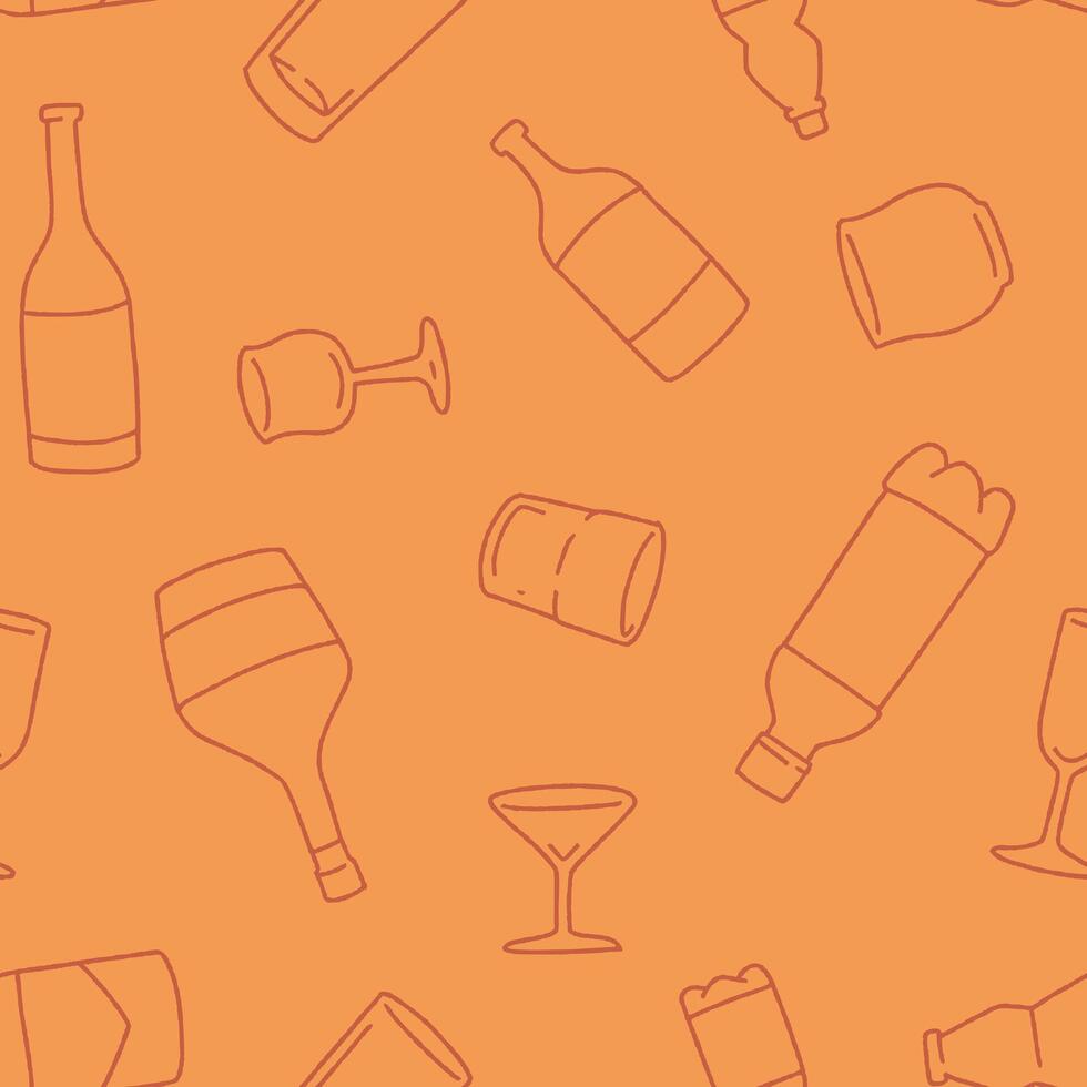 Outline Bottle and cup Seamless Pattern illustration Design vector