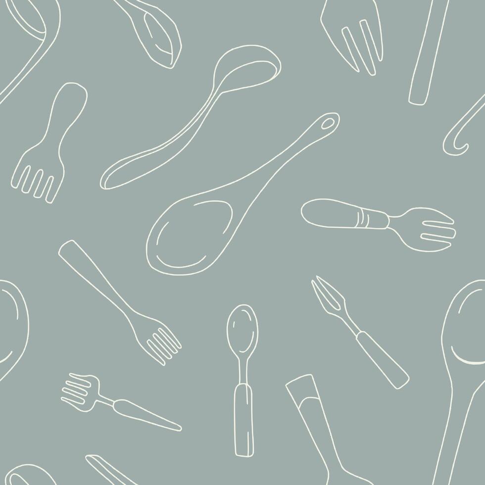 Outline Spoon and Fork Seamless Pattern illustration Design vector