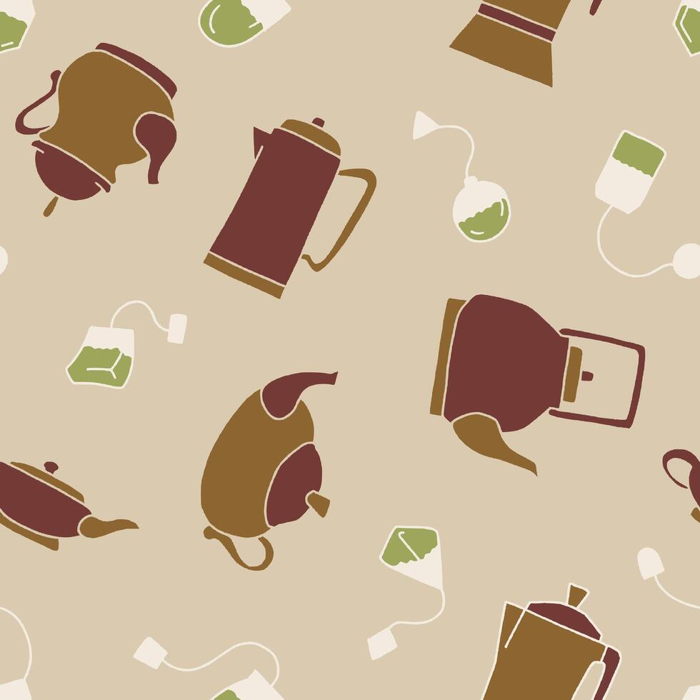 Kettle Tea Bag Seamless Pattern illustration for Print, Wallpaper, Decoration. vector