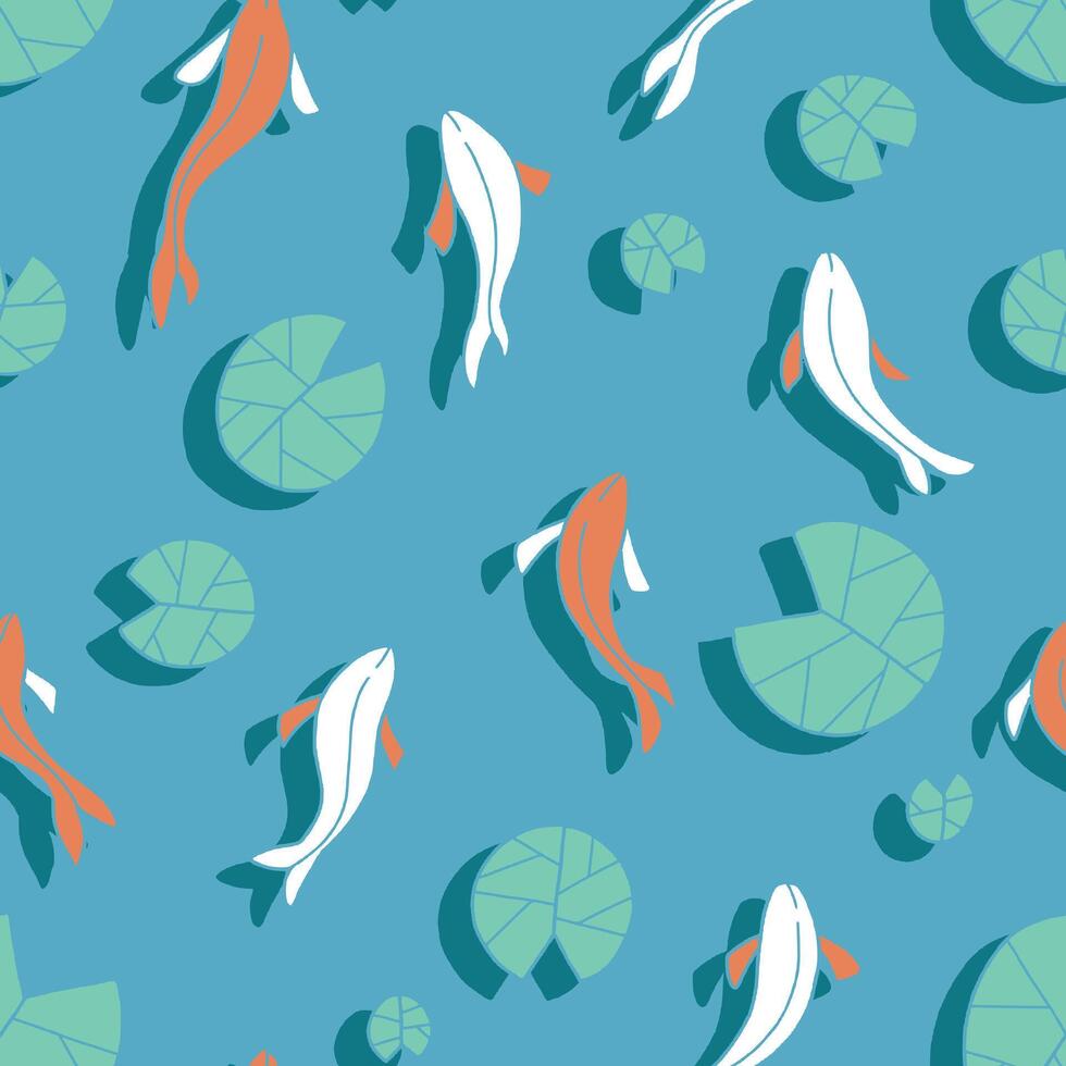 Fish Lotus River Seamless Pattern illustration for Print, Wallpaper, Decoration. vector