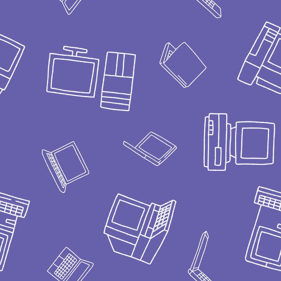 Outline Computer Laptop Monitor Seamless Pattern illustration for Print, Wallpaper, Decoration. vector