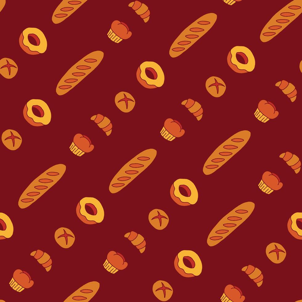 Bunch of Bakery Bread baked Seamless Pattern illustration Design vector