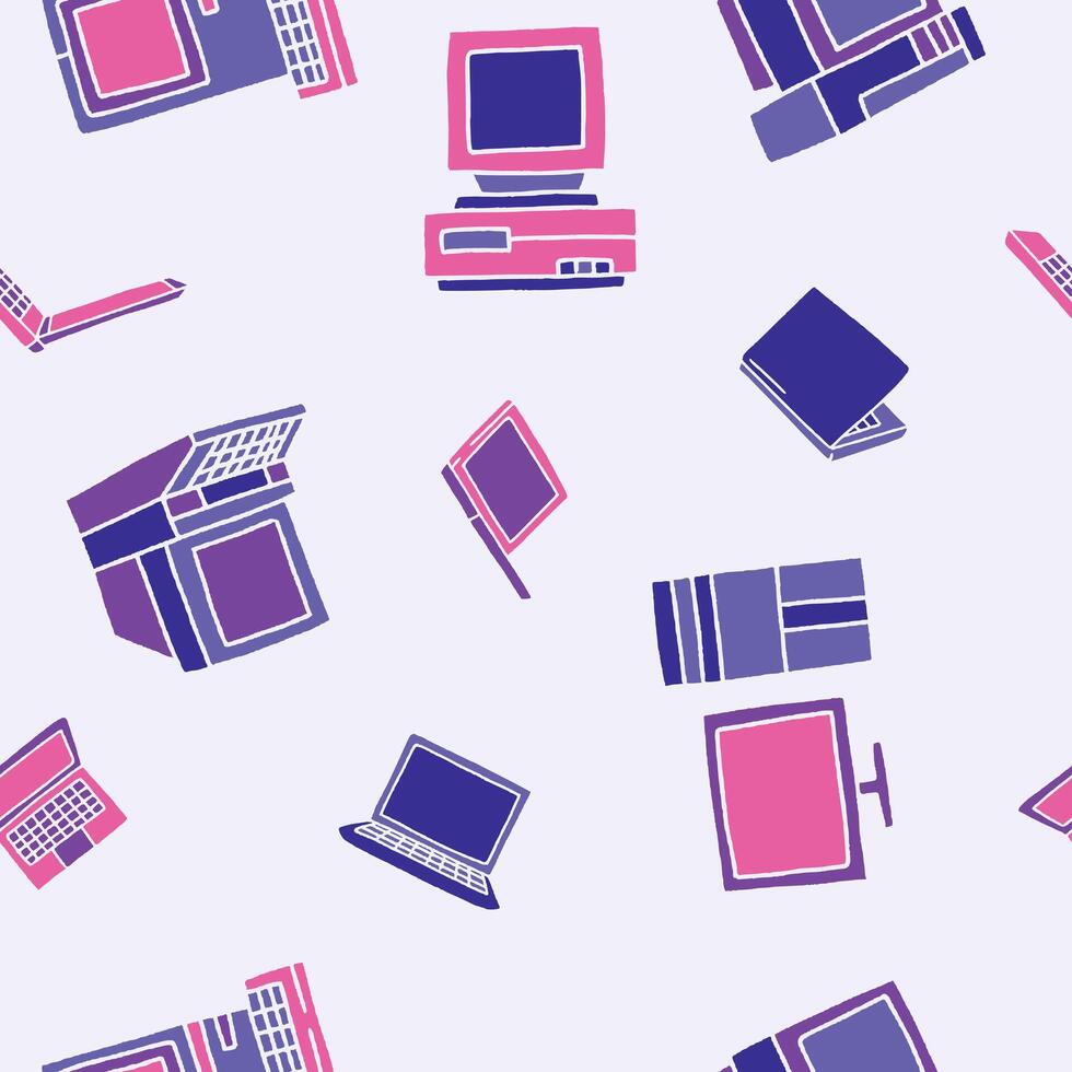 Computer Laptop Monitor Seamless Pattern illustration for Print, Wallpaper, Decoration. vector