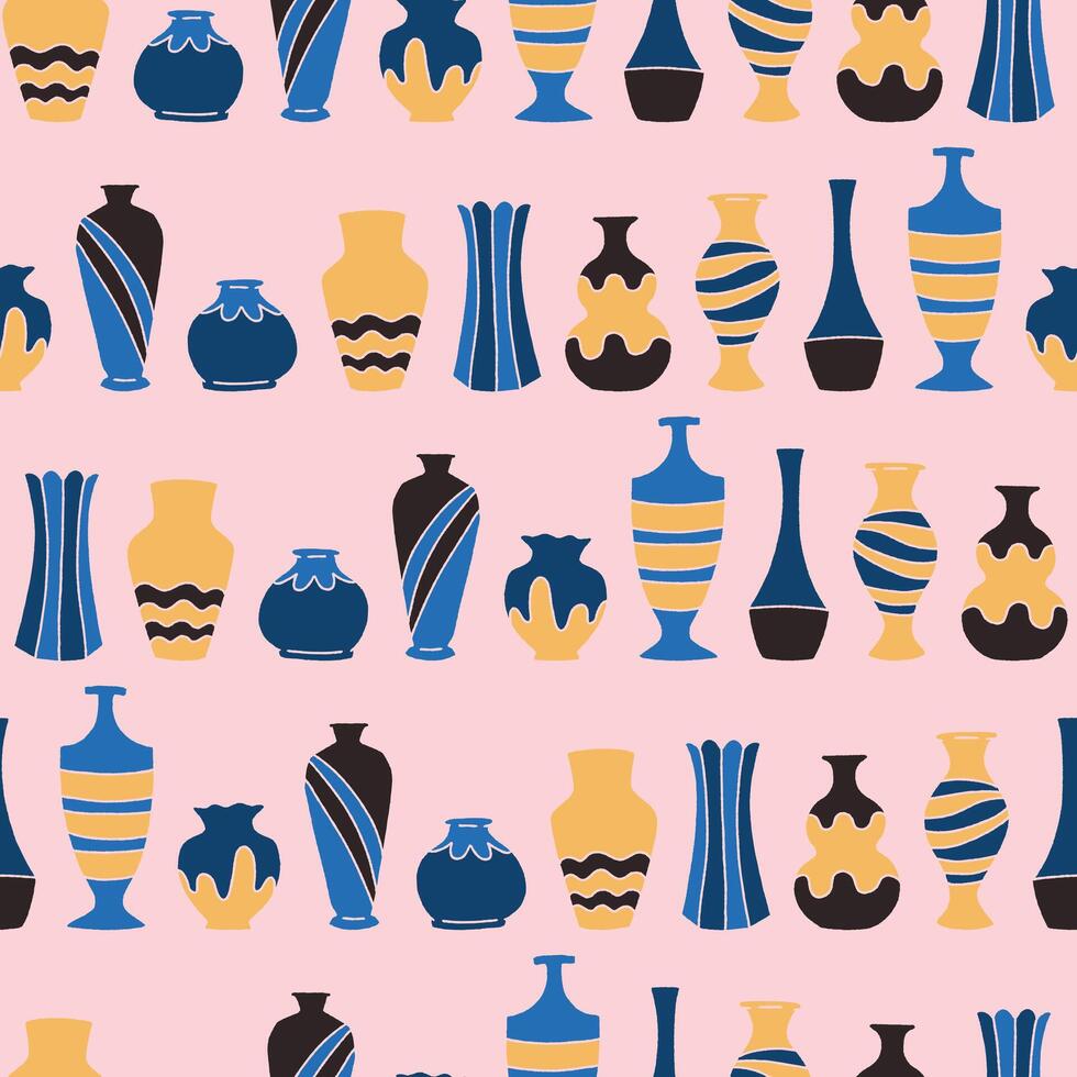 Collection of Vases Seamless Pattern illustration for Print, Wallpaper, Decoration. vector