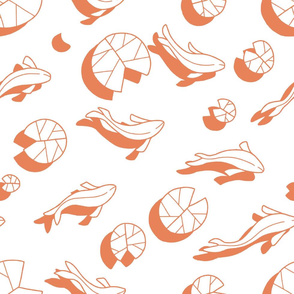 Outline Fish Lotus River Seamless Pattern illustration for Print, Wallpaper, Decoration. vector