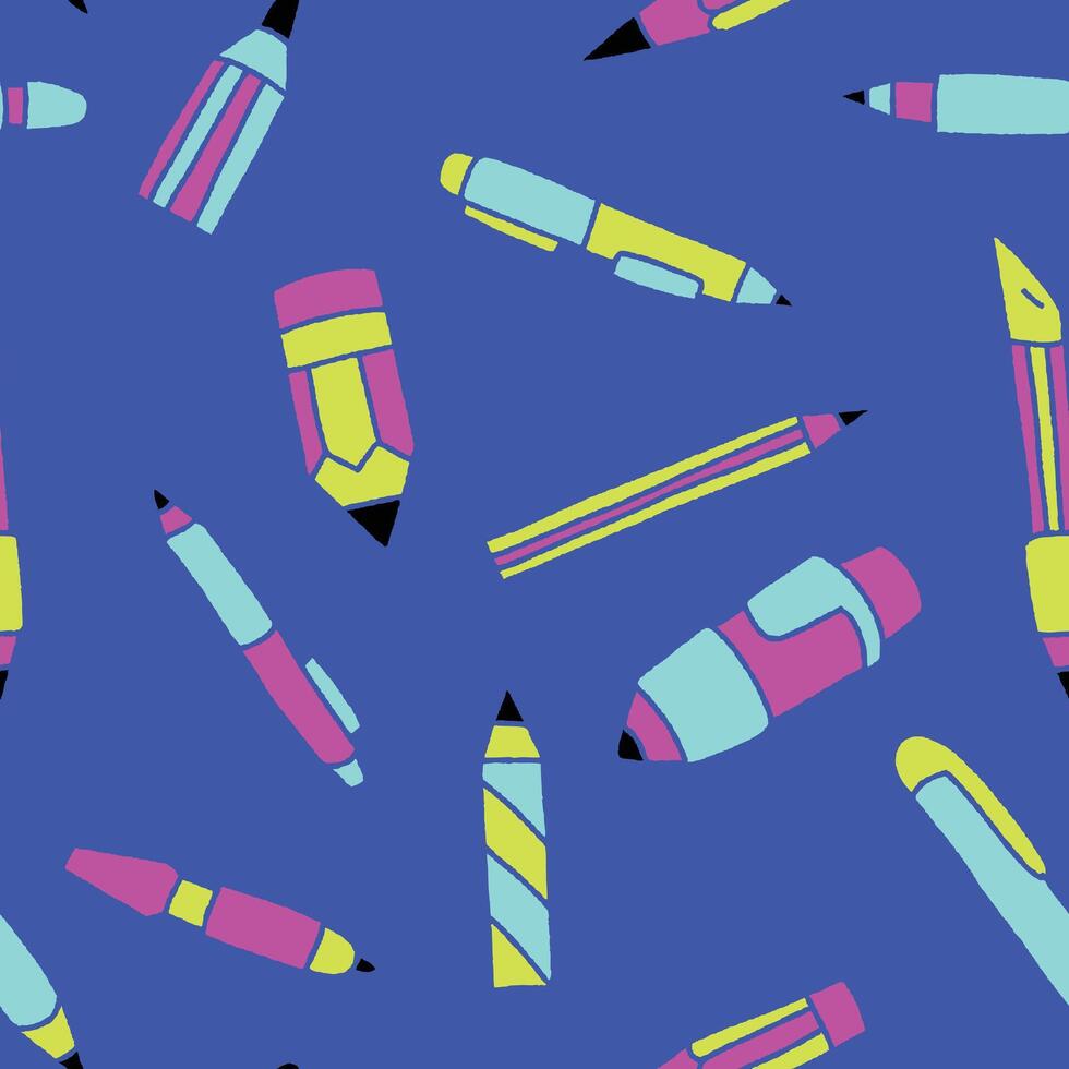 Cartoon Pencil Pen Seamless Pattern illustration Design vector